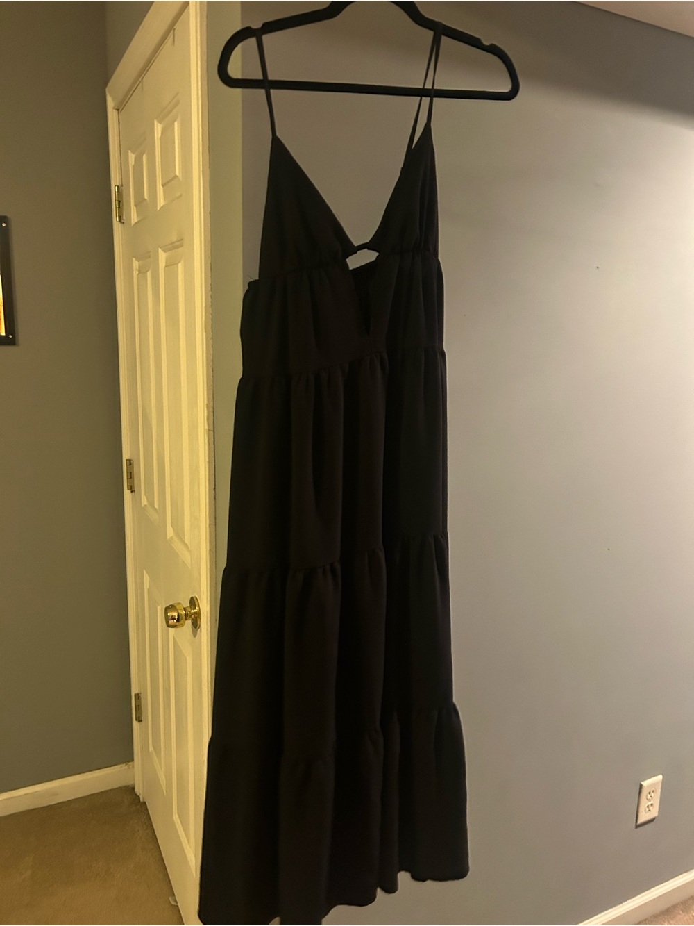 Women's Black Tiered Maxi Dress with Spaghetti Straps